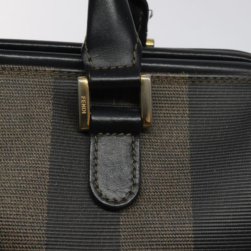 FENDI Pecan Canvas Hand Bag PVC Brown Gold Auth 119823