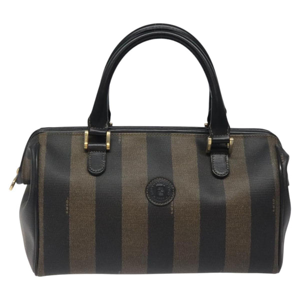 FENDI Pecan Canvas Hand Bag PVC Brown Gold Auth 119823