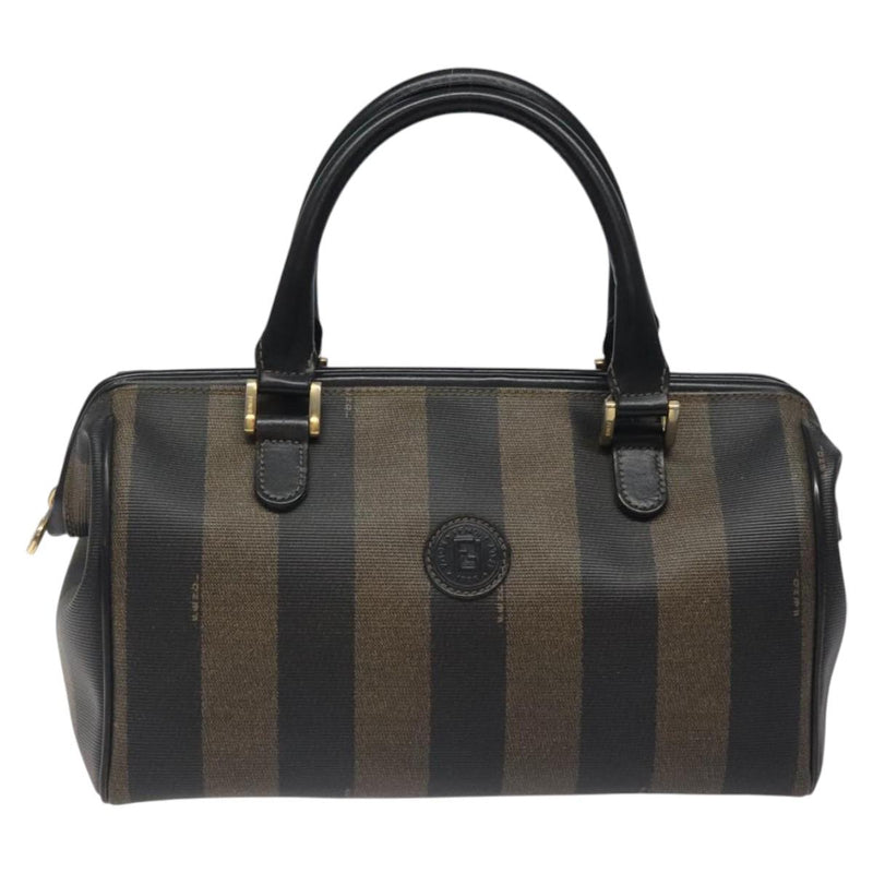 FENDI Pecan Canvas Hand Bag PVC Brown Gold Auth 119823