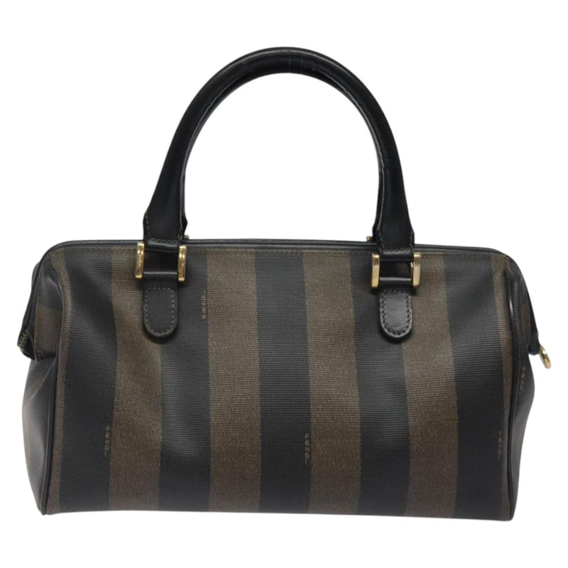 FENDI Pecan Canvas Hand Bag PVC Brown Gold Auth 119823