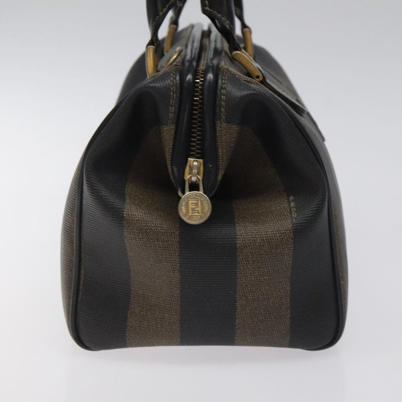 FENDI Pecan Canvas Hand Bag PVC Brown Gold Auth 119823