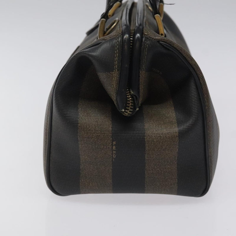 FENDI Pecan Canvas Hand Bag PVC Brown Gold Auth 119823