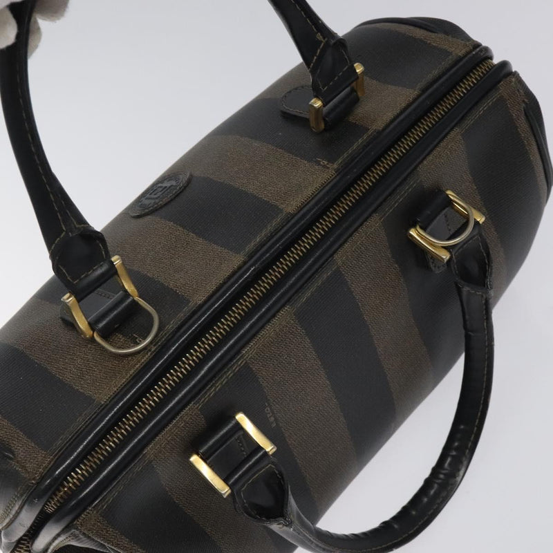 FENDI Pecan Canvas Hand Bag PVC Brown Gold Auth 119823