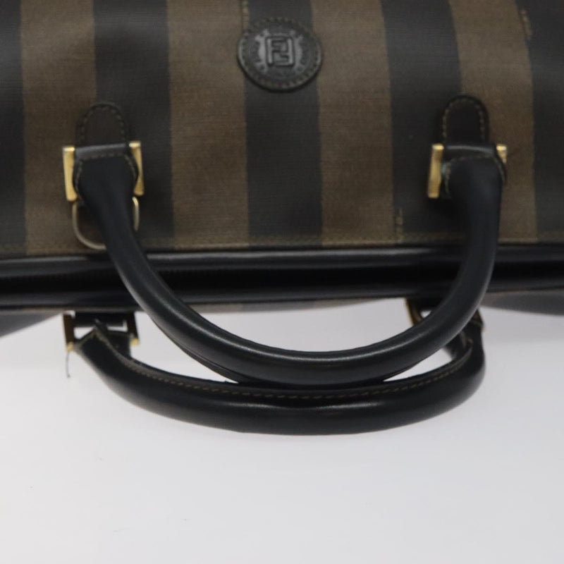 FENDI Pecan Canvas Hand Bag PVC Brown Gold Auth 119823