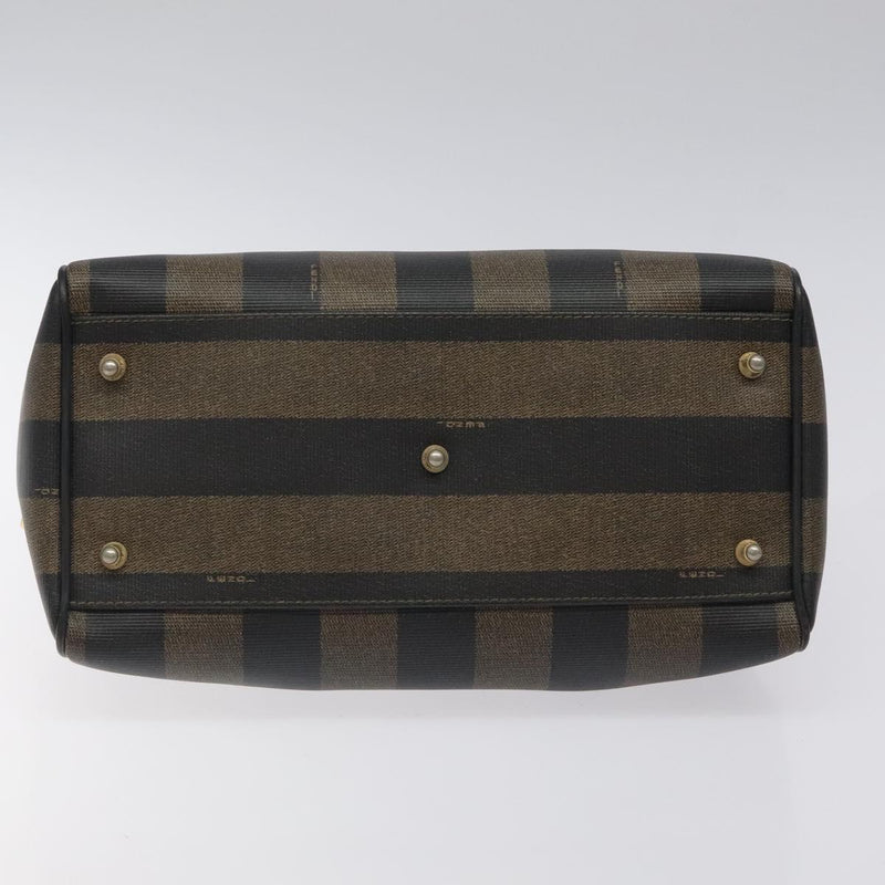 FENDI Pecan Canvas Hand Bag PVC Brown Gold Auth 119823