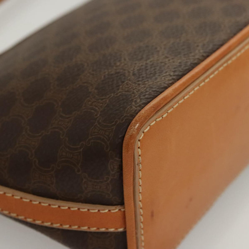 CELINE Macadam Canvas Hand Bag PVC Leather Brown Gold Auth 119832