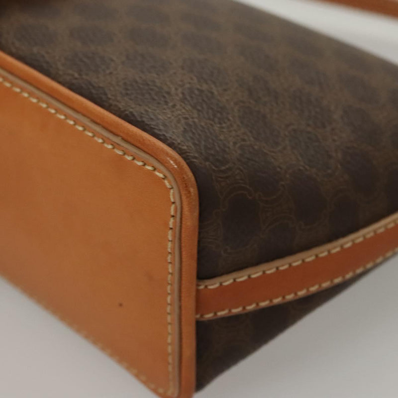 CELINE Macadam Canvas Hand Bag PVC Leather Brown Gold Auth 119832