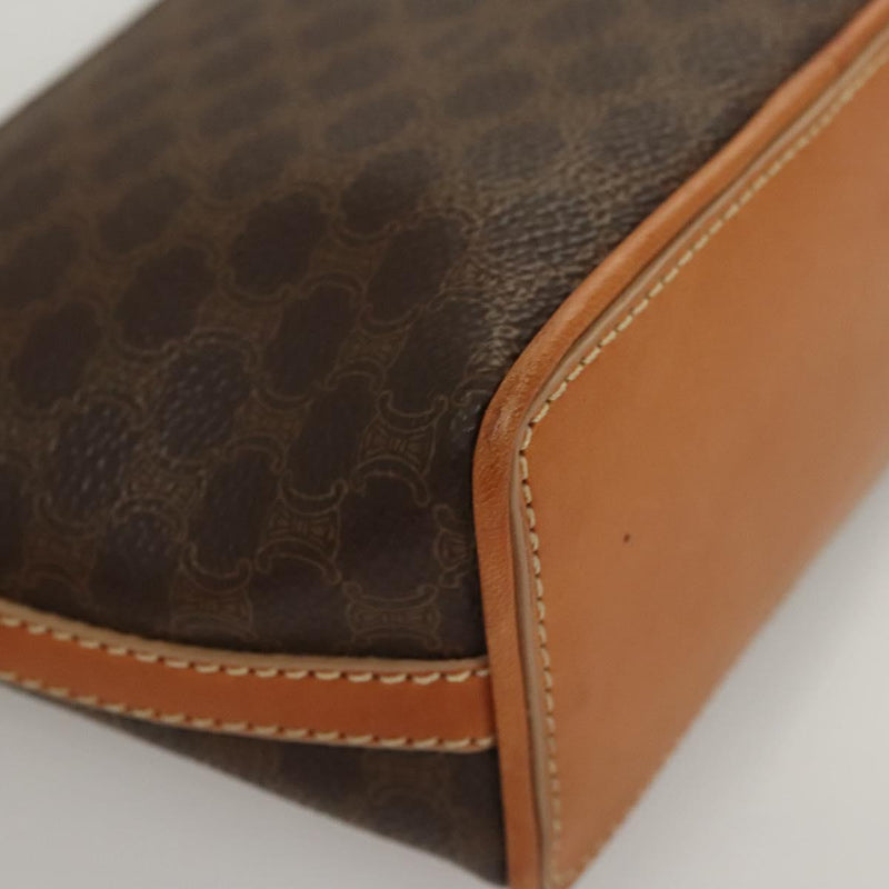 CELINE Macadam Canvas Hand Bag PVC Leather Brown Gold Auth 119832