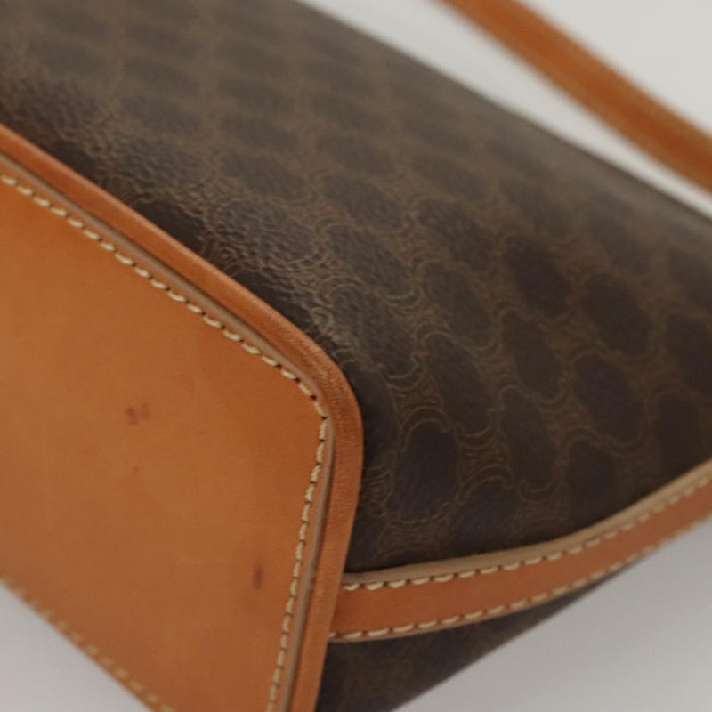 CELINE Macadam Canvas Hand Bag PVC Leather Brown Gold Auth 119832