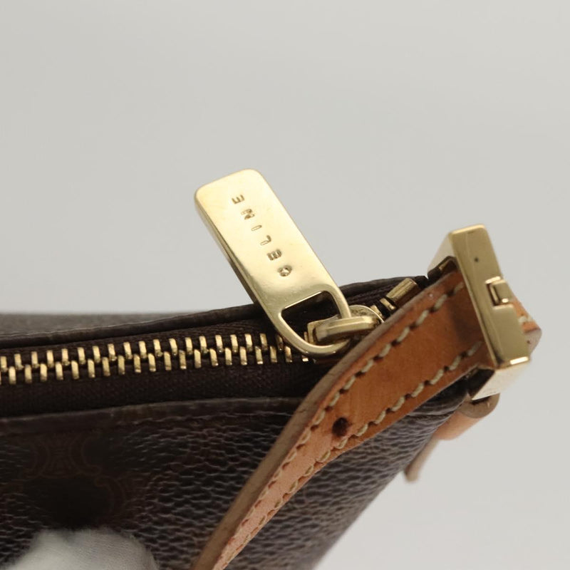 CELINE Macadam Canvas Hand Bag PVC Leather Brown Gold Auth 119832