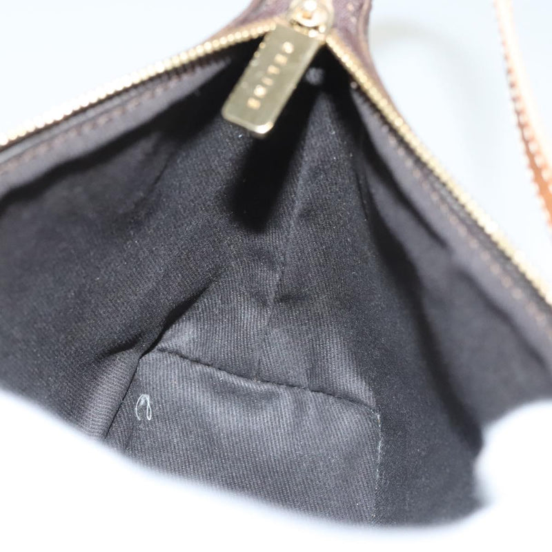 CELINE Macadam Canvas Hand Bag PVC Leather Brown Gold Auth 119832