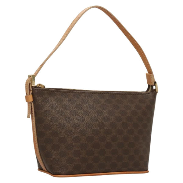 CELINE Macadam Canvas Hand Bag PVC Leather Brown Gold Auth 119832
