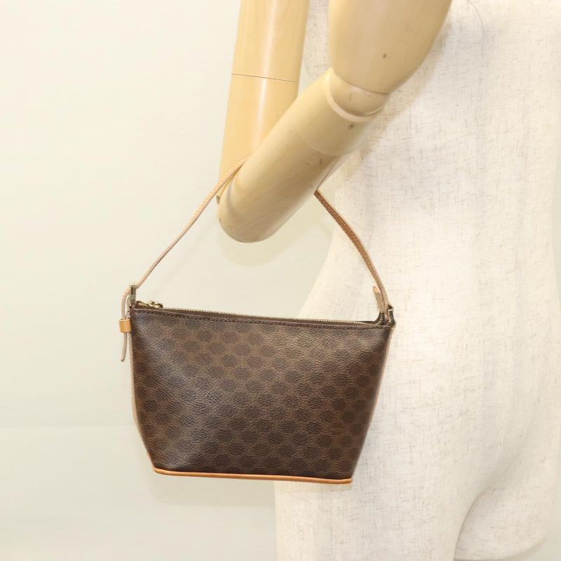 CELINE Macadam Canvas Hand Bag PVC Leather Brown Gold Auth 119832