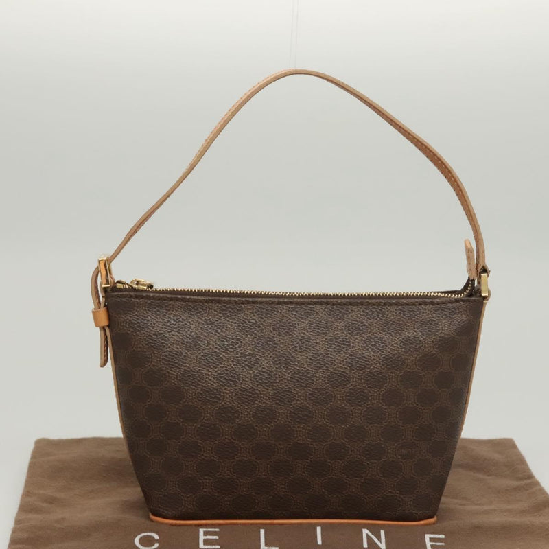 CELINE Macadam Canvas Hand Bag PVC Leather Brown Gold Auth 119832