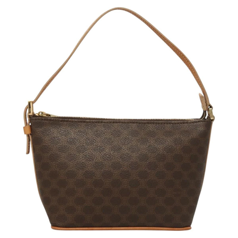 CELINE Macadam Canvas Hand Bag PVC Leather Brown Gold Auth 119832