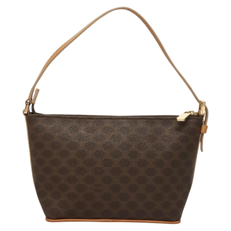CELINE Macadam Canvas Hand Bag PVC Leather Brown Gold Auth 119832