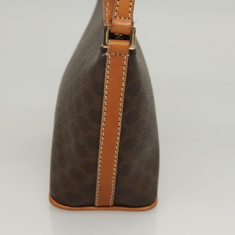 CELINE Macadam Canvas Hand Bag PVC Leather Brown Gold Auth 119832