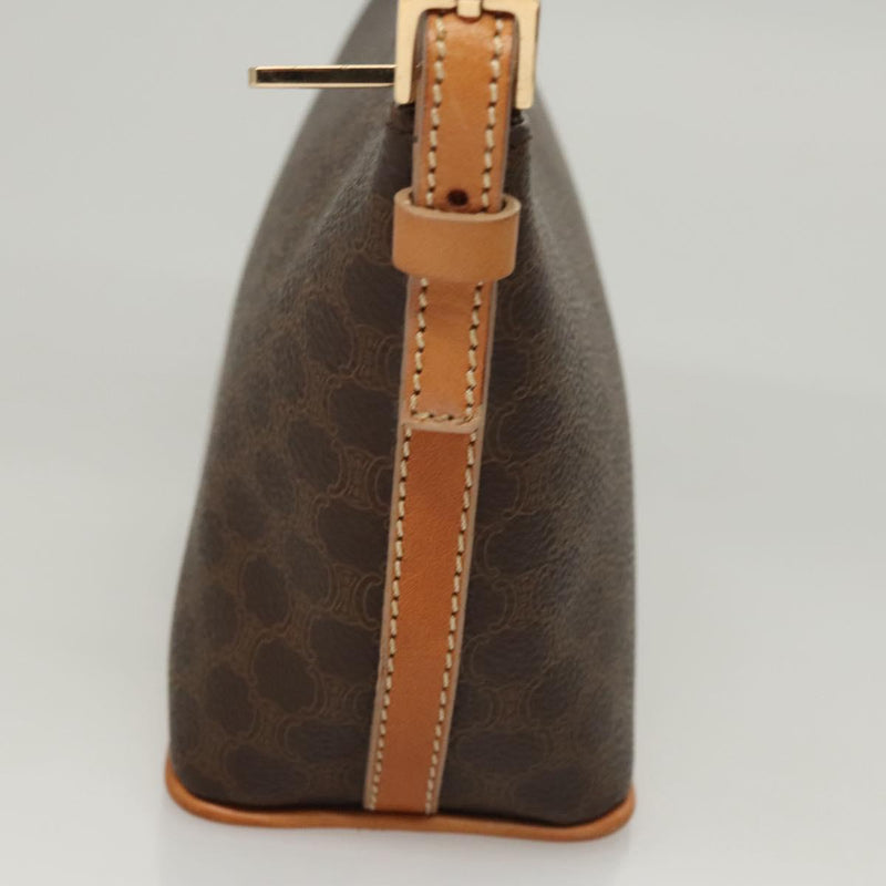 CELINE Macadam Canvas Hand Bag PVC Leather Brown Gold Auth 119832