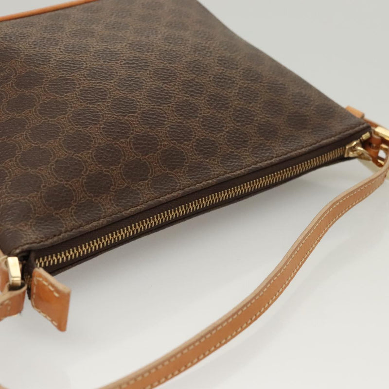 CELINE Macadam Canvas Hand Bag PVC Leather Brown Gold Auth 119832