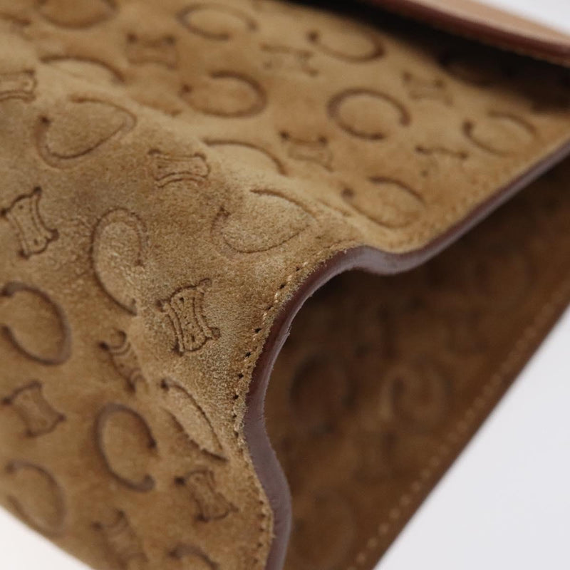CELINE C Macadam Canvas Hand Bag Leather Suede Brown Gold Auth 119834