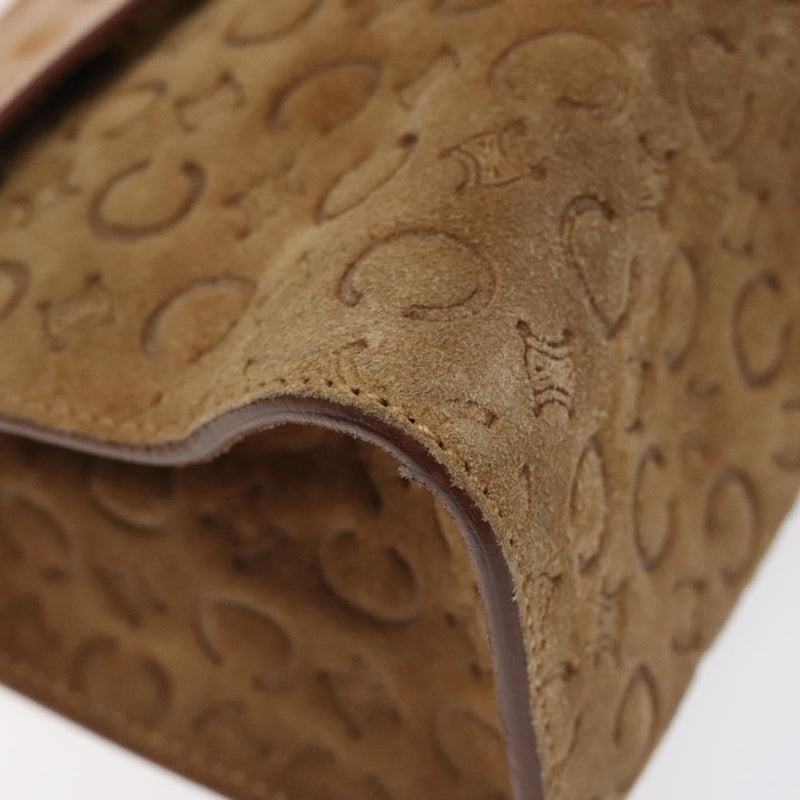 CELINE C Macadam Canvas Hand Bag Leather Suede Brown Gold Auth 119834