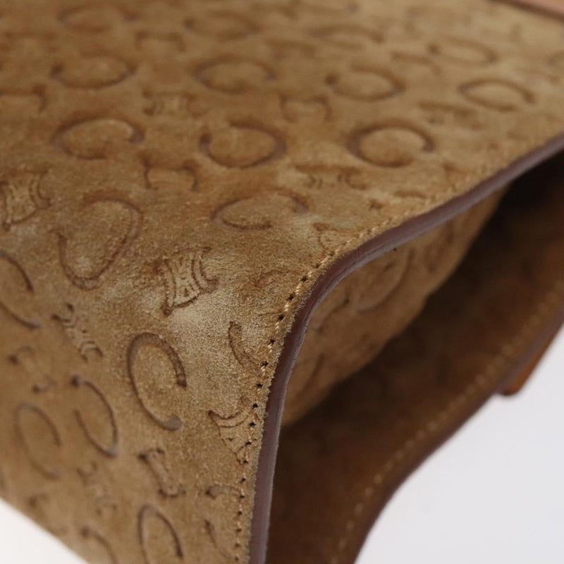 CELINE C Macadam Canvas Hand Bag Leather Suede Brown Gold Auth 119834