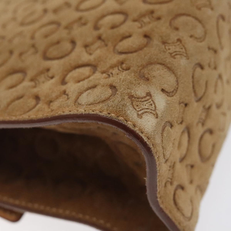 CELINE C Macadam Canvas Hand Bag Leather Suede Brown Gold Auth 119834
