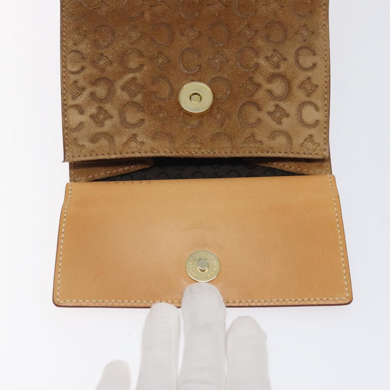 CELINE C Macadam Canvas Hand Bag Leather Suede Brown Gold Auth 119834