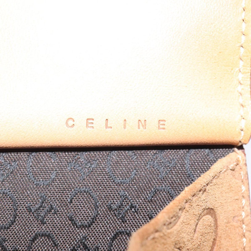 CELINE C Macadam Canvas Hand Bag Leather Suede Brown Gold Auth 119834