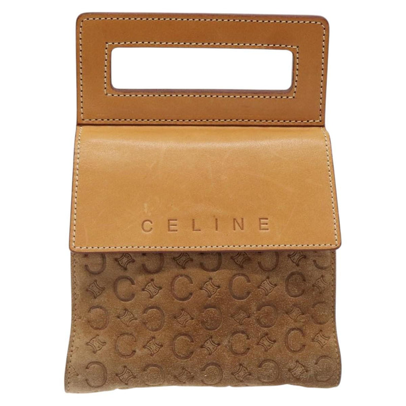 CELINE C Macadam Canvas Hand Bag Leather Suede Brown Gold Auth 119834