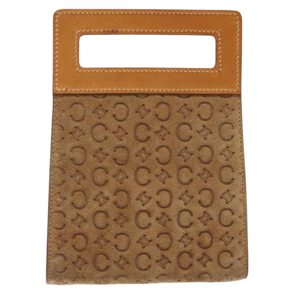 CELINE C Macadam Canvas Hand Bag Leather Suede Brown Gold Auth 119834
