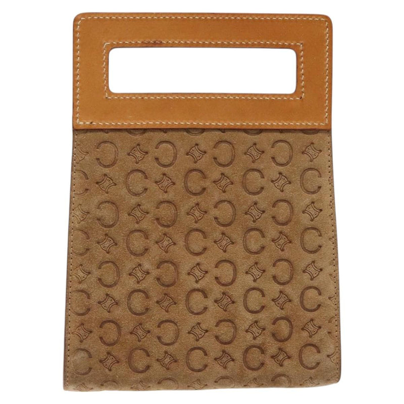 CELINE C Macadam Canvas Hand Bag Leather Suede Brown Gold Auth 119834