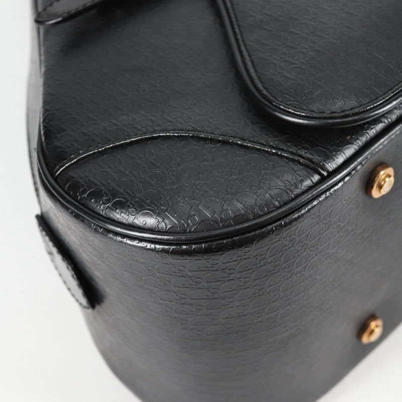 Christian Dior Double Saddle bag Trotter Canvas Hand Bag Black Auth 119836A