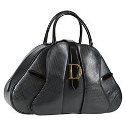 Christian Dior Double Saddle bag Trotter Canvas Hand Bag Black Auth 119836A