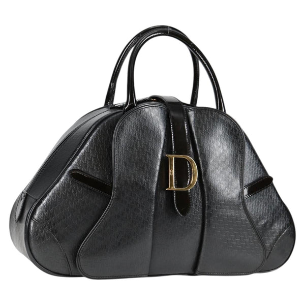 Christian Dior Double Saddle bag Trotter Canvas Hand Bag Black Auth 119836A