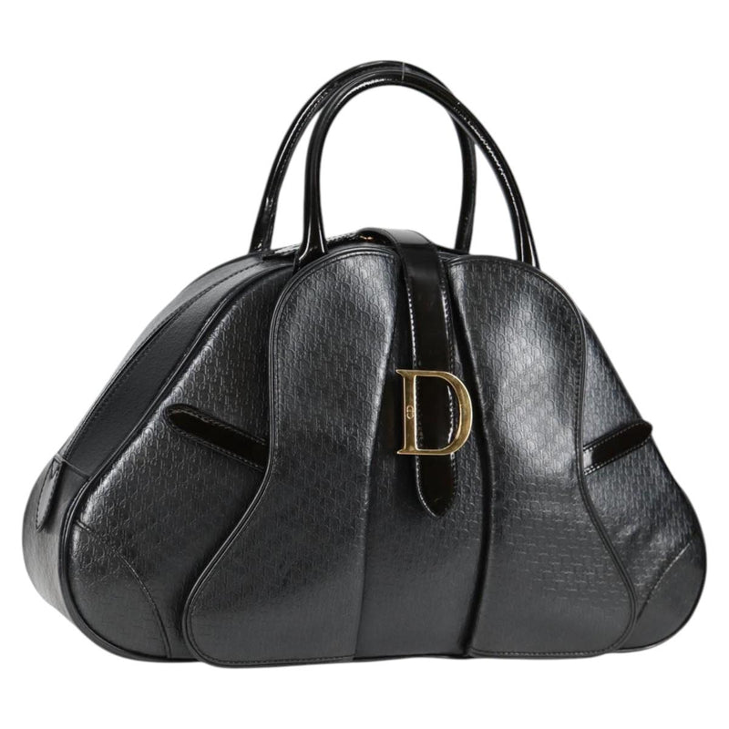 Christian Dior Double Saddle bag Trotter Canvas Hand Bag Black Auth 119836A