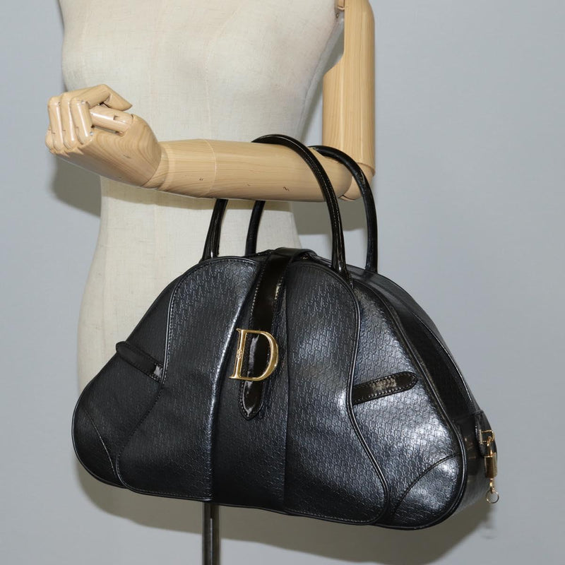 Christian Dior Double Saddle bag Trotter Canvas Hand Bag Black Auth 119836A