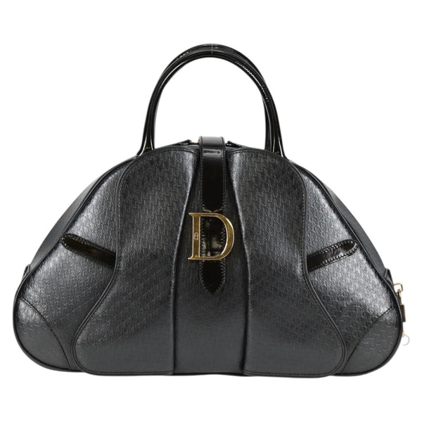Christian Dior Double Saddle bag Trotter Canvas Hand Bag Black Auth 119836A
