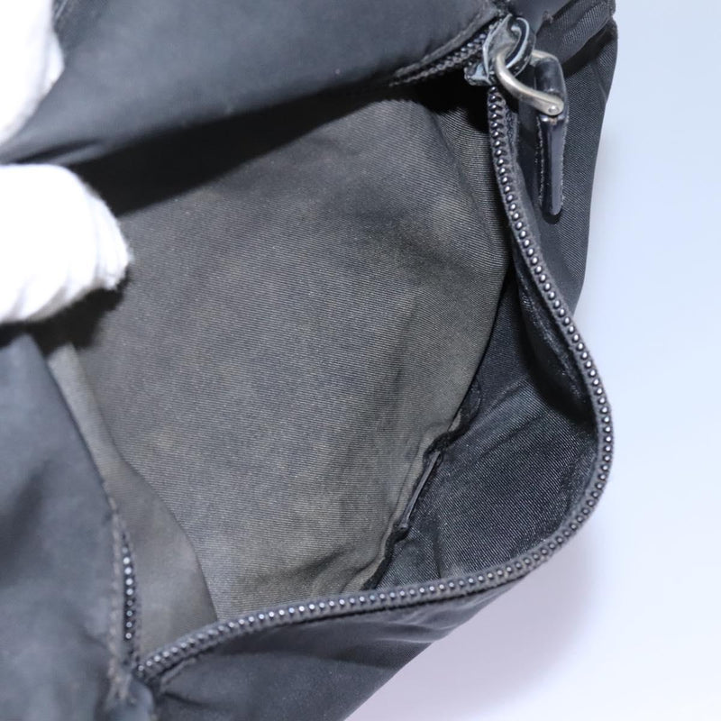 PRADA Shoulder Bag Nylon Black Silver Auth 119848
