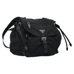 PRADA Shoulder Bag Nylon Black Silver Auth 119848