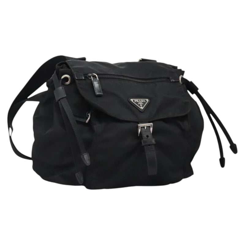PRADA Shoulder Bag Nylon Black Silver Auth 119848