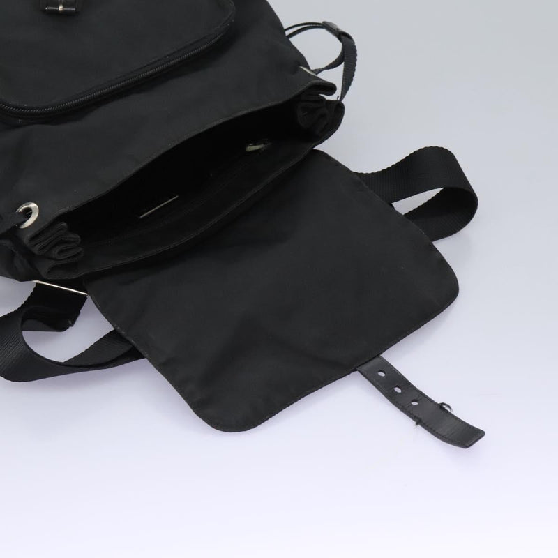 PRADA Shoulder Bag Nylon Black Silver Auth 119848