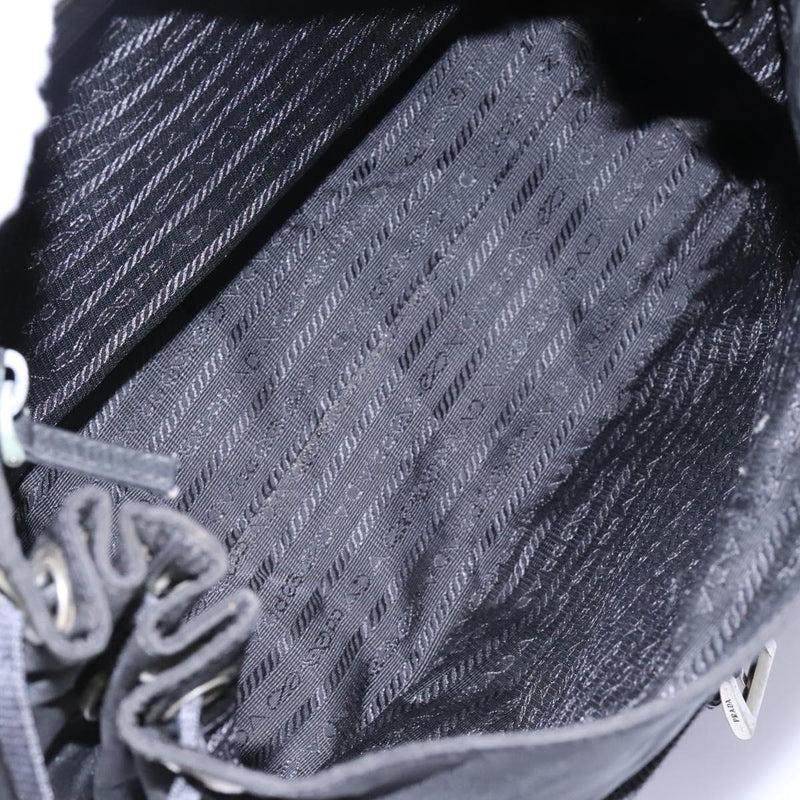 PRADA Shoulder Bag Nylon Black Silver Auth 119848