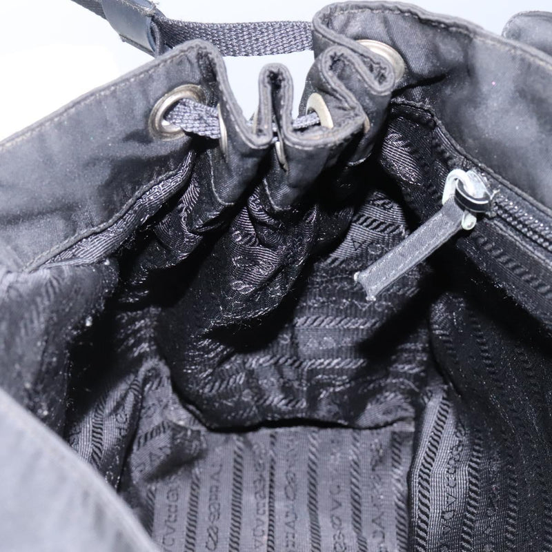 PRADA Shoulder Bag Nylon Black Silver Auth 119848