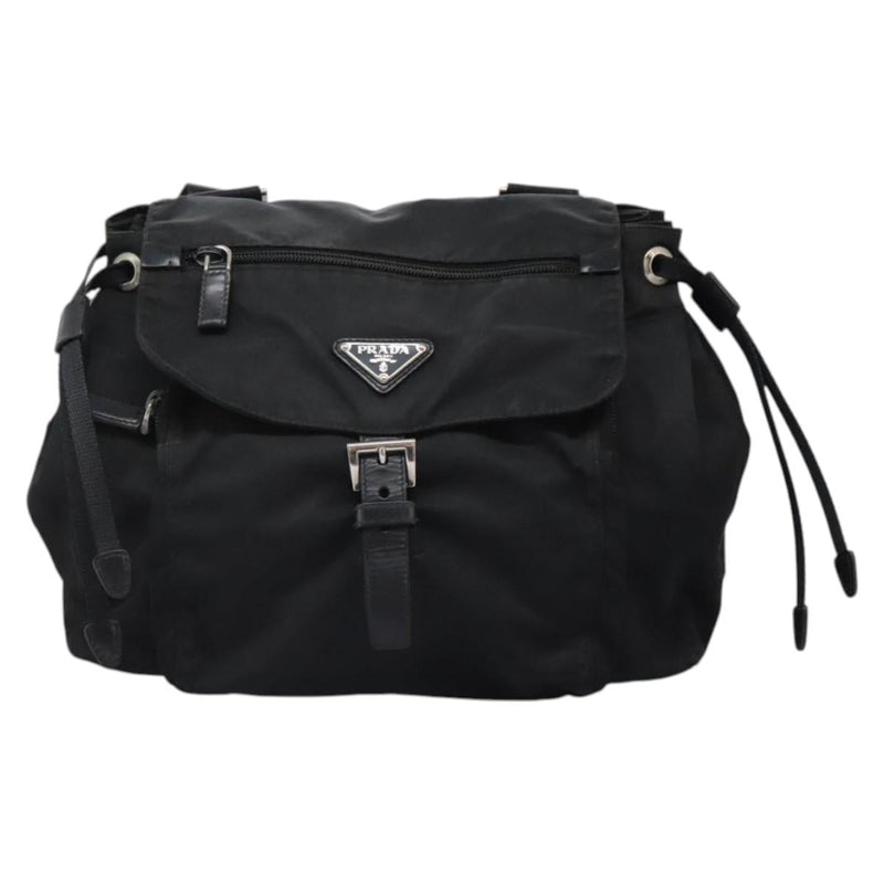PRADA Shoulder Bag Nylon Black Silver Auth 119848