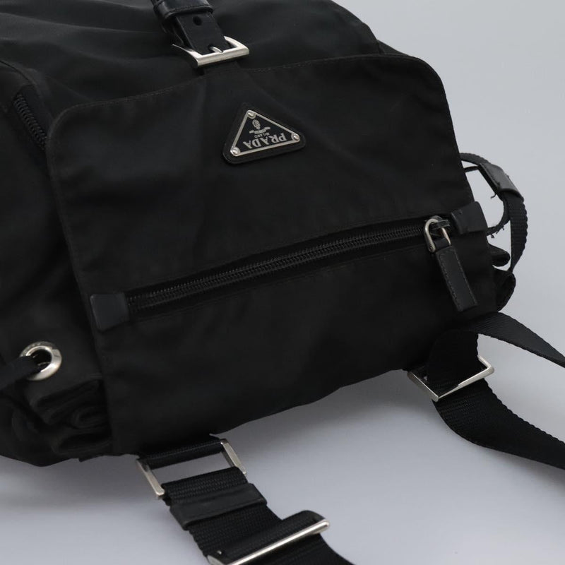 PRADA Shoulder Bag Nylon Black Silver Auth 119848