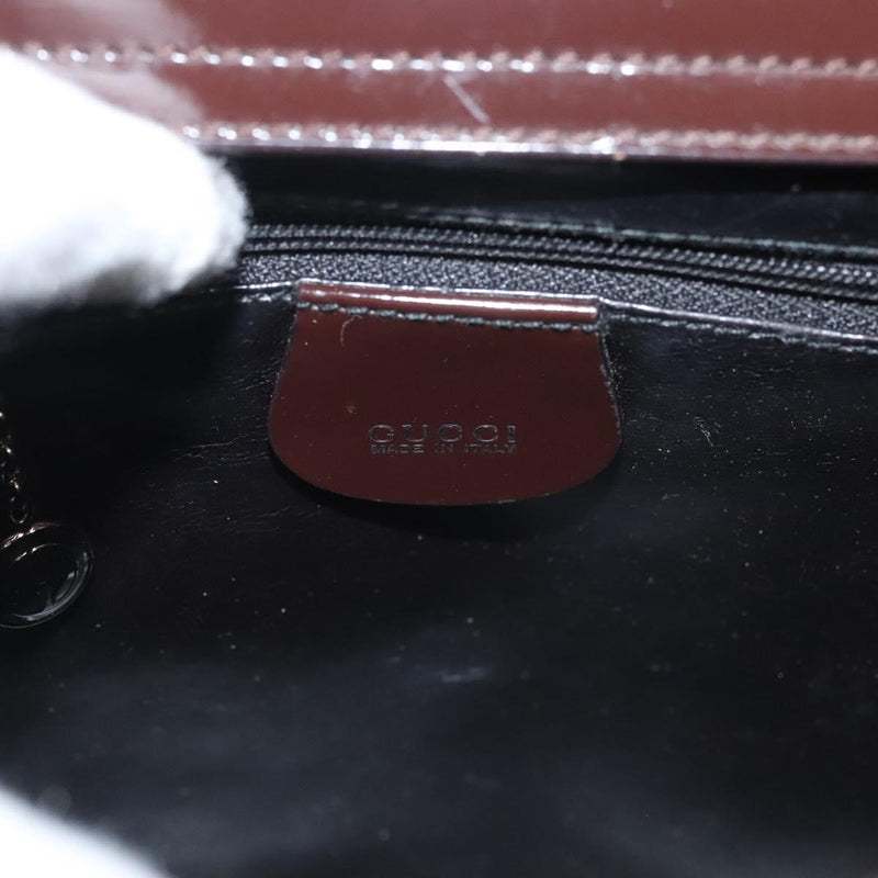 GUCCI Shoulder Bag Patent leather Brown Silver 000 1046 0506 Auth 119850