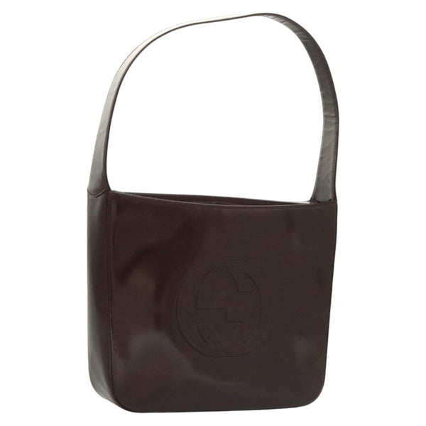 GUCCI Shoulder Bag Patent leather Brown Silver 000 1046 0506 Auth 119850