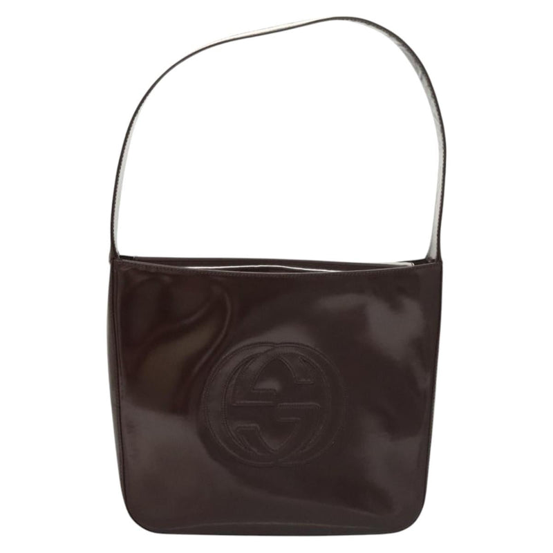 GUCCI Shoulder Bag Patent leather Brown Silver 000 1046 0506 Auth 119850