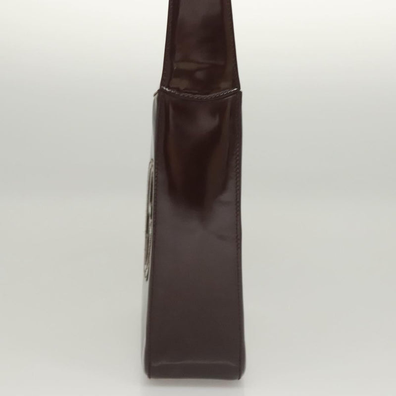 GUCCI Shoulder Bag Patent leather Brown Silver 000 1046 0506 Auth 119850